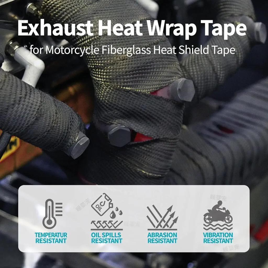 Header Heat Wrap Manifold Insulation Roll Resistant with Stainless Ties Motorcycle 5CMX10M Motorcycle Exhaust Thermal Tape