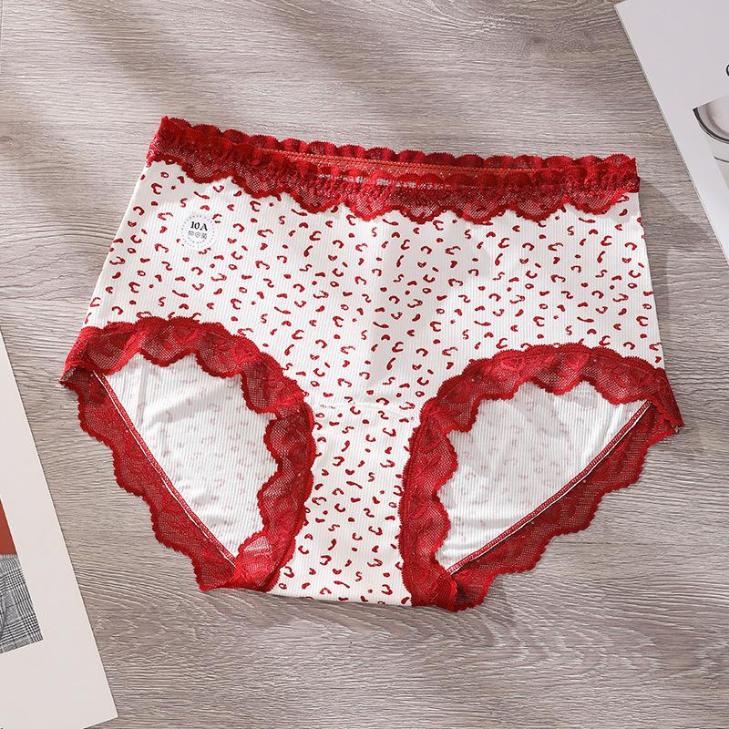 Big Size Female Spring and Autumn Festival New Year This Year Lace Red Extended Crotch Triangle Briefs