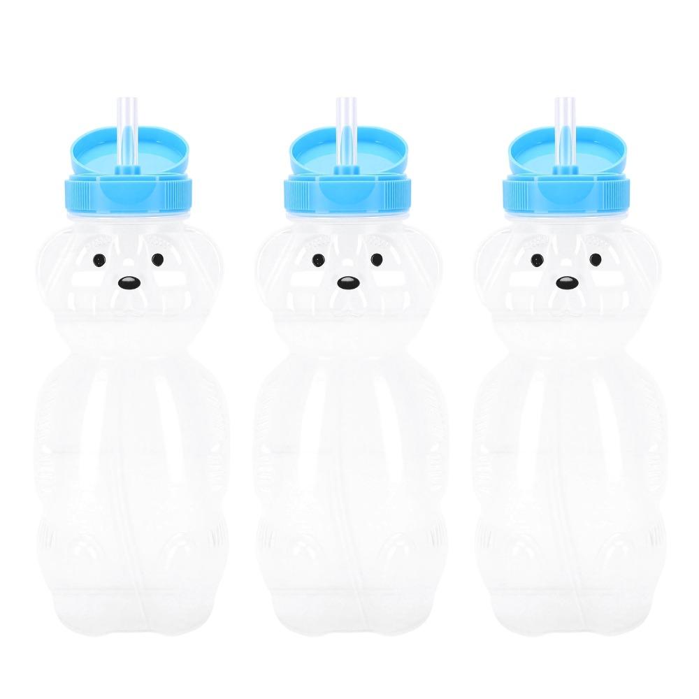 3 Pack Bear Straw Cup Flip Top Lid Animal Shaped Straw Cup Cute Reusable Straw Cup For Juice
