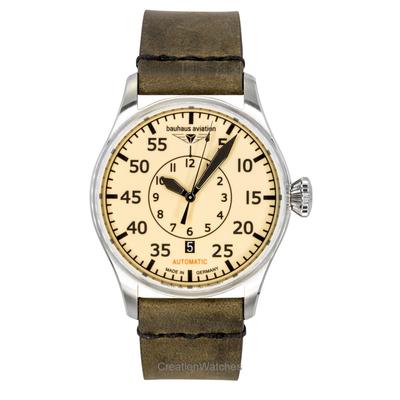 Lederarmband für die Luftfahrt, beiges Zifferblatt, Automatik 27565 Herrenuhr