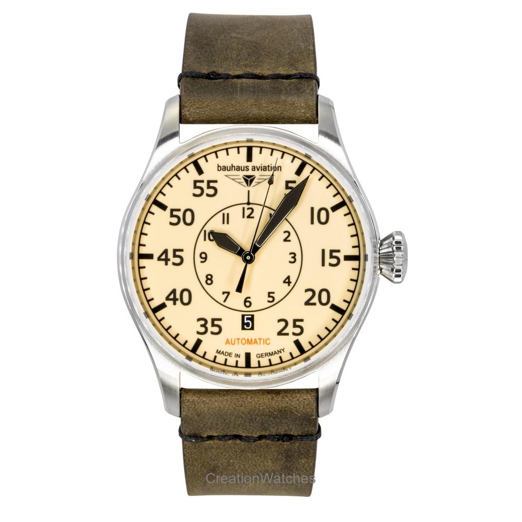 Bauhaus Авиационные Кожаный Ремешок Бежевый Циферблат Автоматические 27565 Мужские Часы бежевый