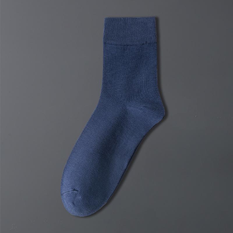 Men's Anti-Odor Sweat-Absorbent Pure Cotton Socks for Autumn/Winter - Simple Business Style Mid-Calf Length