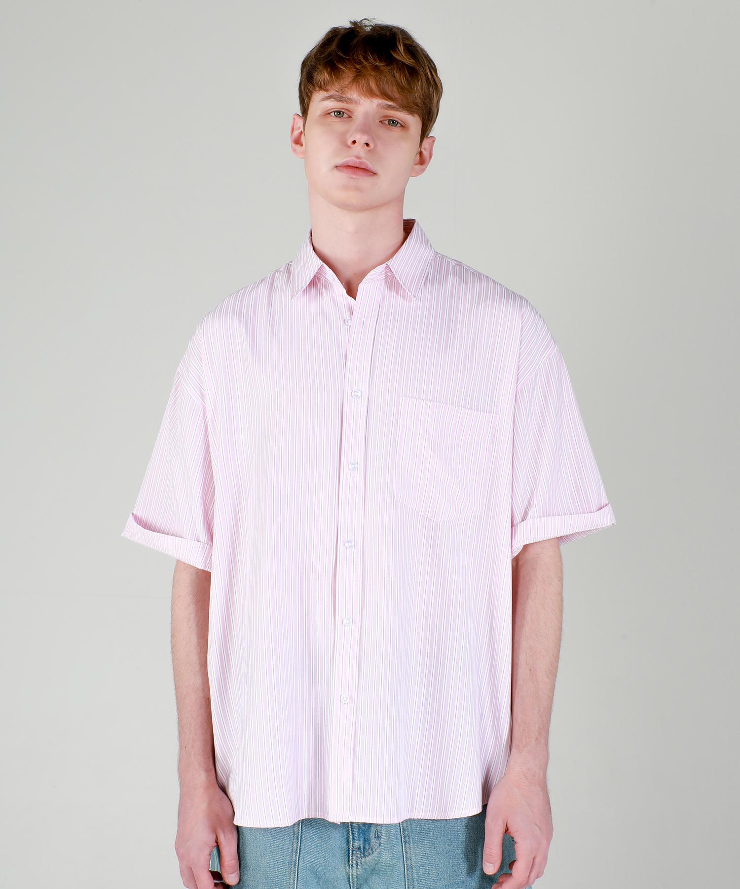 Iesn Striped Oversized Short Sleeve Shirt Pink Free