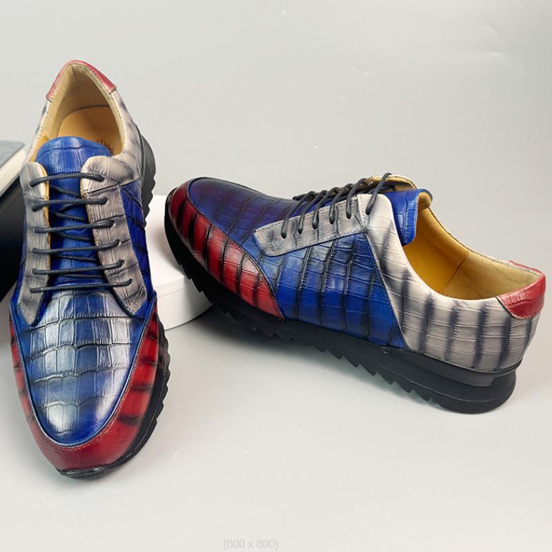 Fashion New Genuine Leather Casual Shoes for Men, British Patent Leather Lace-up, a Trendy Men's Leather Shoe Zapatos Sapat A26