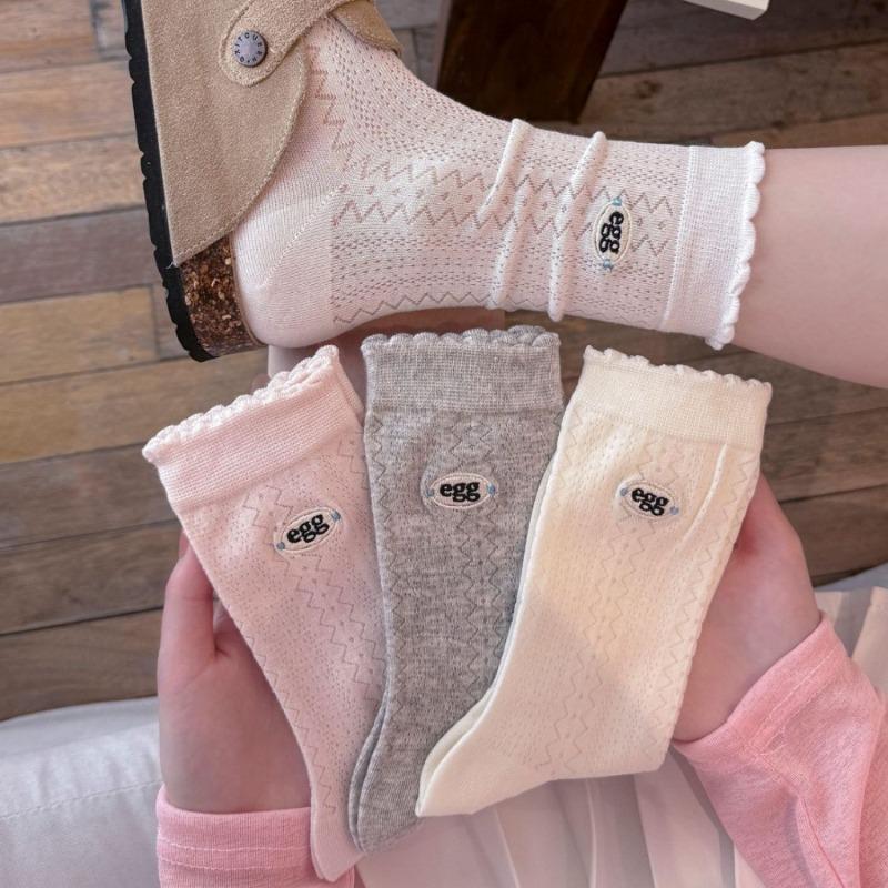 Spring and Summer Embroidered Socks for Children - Simple Summer Mesh Breathable Solid Color Layered Socks