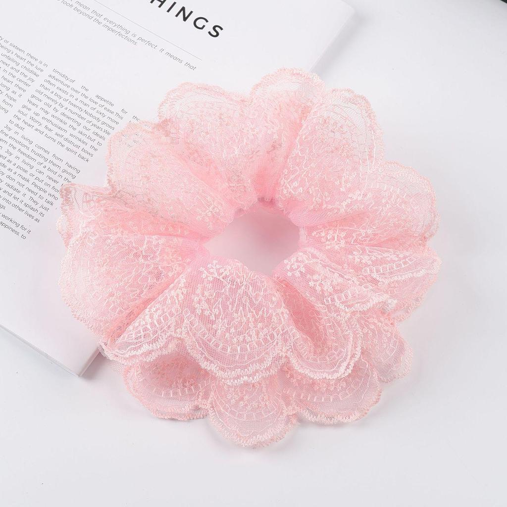 Korean Style White Lace Scrunchie for Women - Elastic French Retro Hair Tie