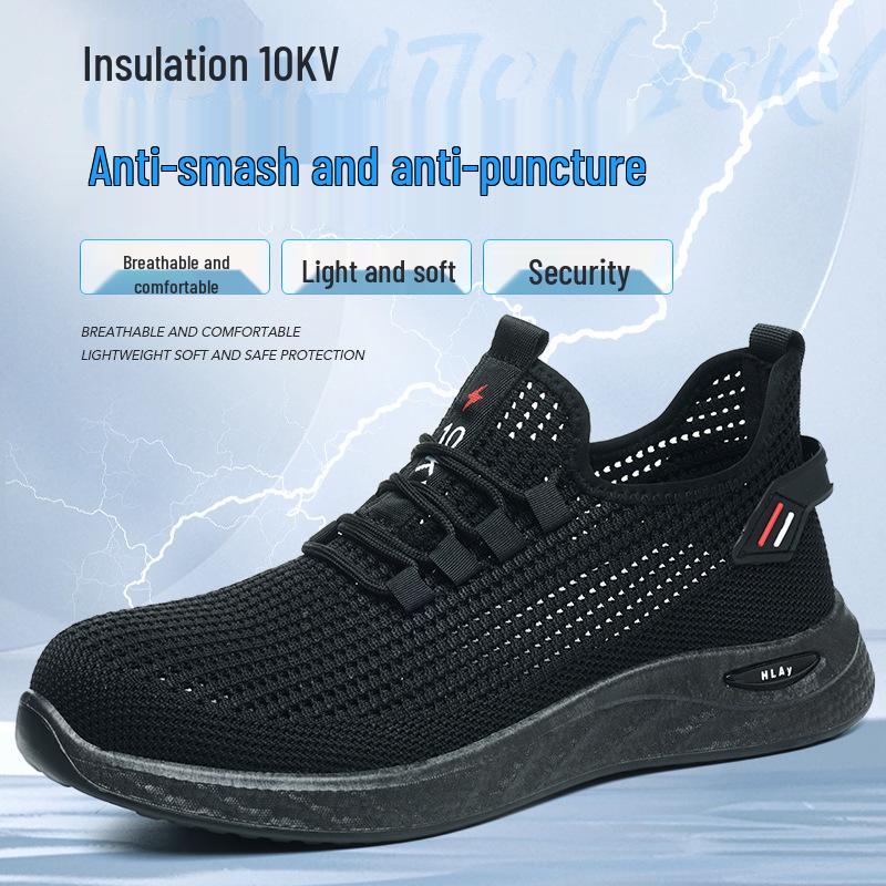 Stylowe oddychające buty bezpieczne, antyuderzeniowe i antyprzebiciowe, miękka podeszwa, izolowane 10kV, plastikowy nosek, odporne na ścieranie buty robocze