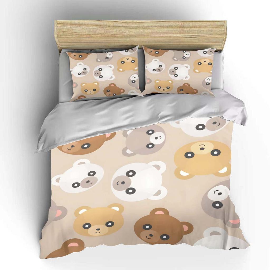 Cartoon Bear Face Pattern Pattern Duvet Cover Set Digital Print Colorful Polyester Bedding with Zipper Closur for Kids Gifts