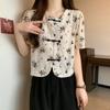 New Chinese Style Floral Short-sleeved Shirt for Women in Summer Slit Short Chiffon Top