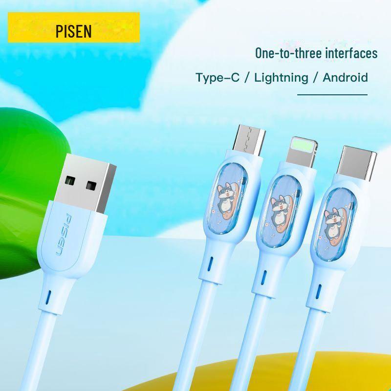 PISEN 3-in-1 Retractable Data Cable for Apple, Huawei, and Type-C Devices