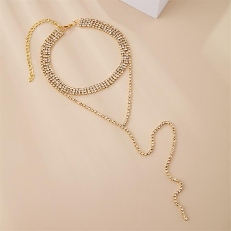 Fashionable Crystal Chain Long Necklace Classy Crystal Chain Choker Necklace Elegant Wedding Neckchain Jewelry for Women