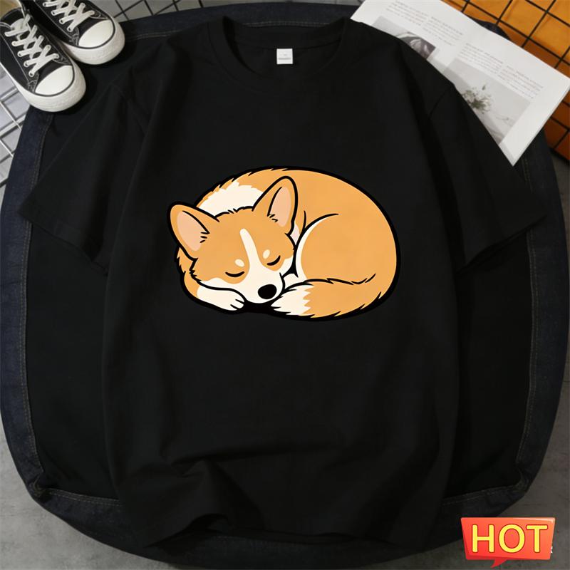 Cute Corgi Graphic T Shirts Summer Fashion Short Sleeve Funny Dog 3D Printed Crew Neck T-shirts Loose Breathable Unisex Tees