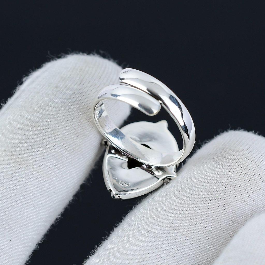 Anel ajustável de prata esterlina 925 com labradorita natural - Serve nos tamanhos 6 a 10 dos EUA - Joias Boho artesanais para mulheres e homens, presentes de dia dos namorados