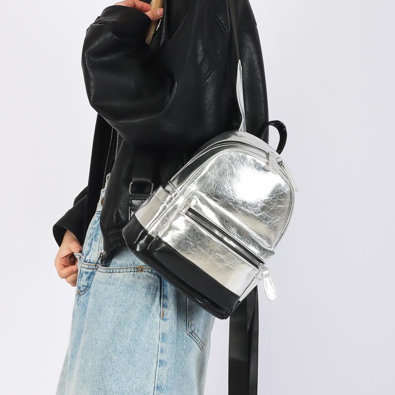 Silver Backpack Women PU Outdoor Backpack