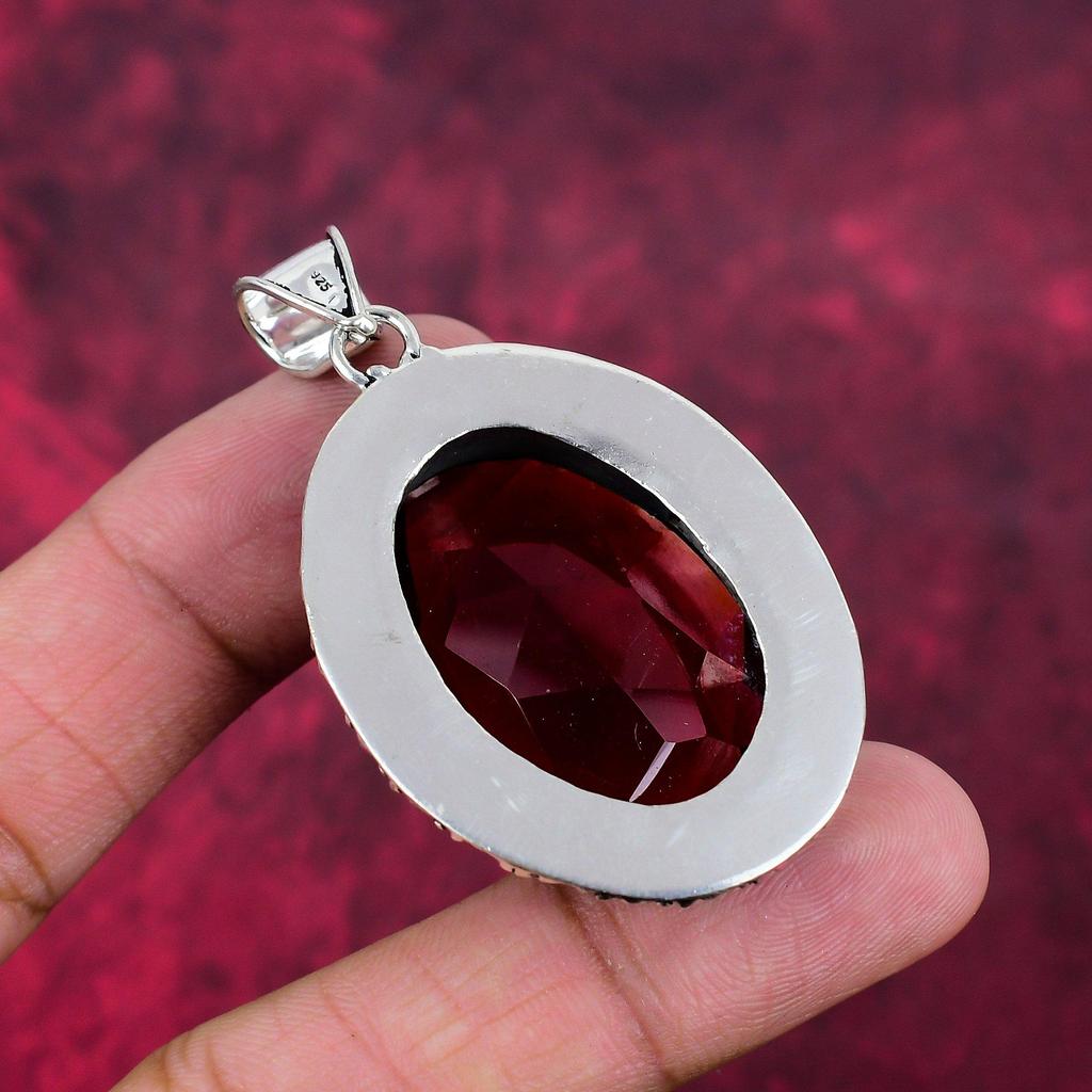 Röd granathänge, 925 ädelstenssmycken i massivt sterlingsilver, handgjorda hänge, till Thanksgiving