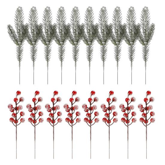 

Yousheng 18Pcs Artificial Snowy Norfolk Pine Branch Red Berry Picks Faux Cedar Stem Christmas Holly Berries Branch DIY Vase Filler Holiday Decoration