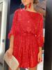 Long Sleeve Sequined Midi Dress for Girls, Waist-Defined Sexy Homecoming/Party Dress, Ins Style
