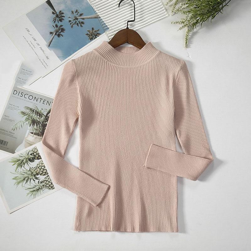 Long Sleeve Half High Neck Sweater Women's Pullover Solid Color Slim Knit Bottoming Shirt Elegant and Comfortable Women's Clothes