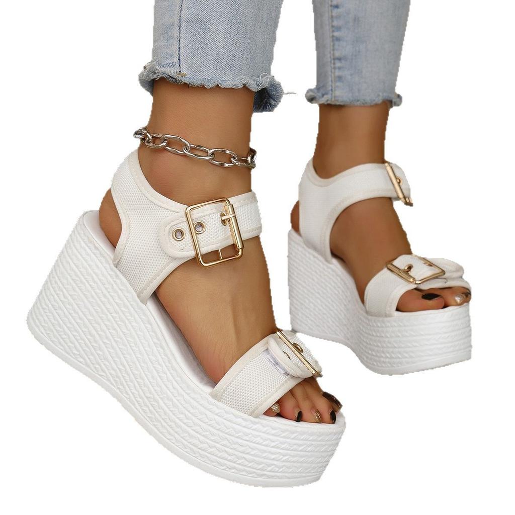 Foreign Trade Large Size Sandals Women's 2025 New European and American Fish Mouth Wedge Heel with Women's Shoes