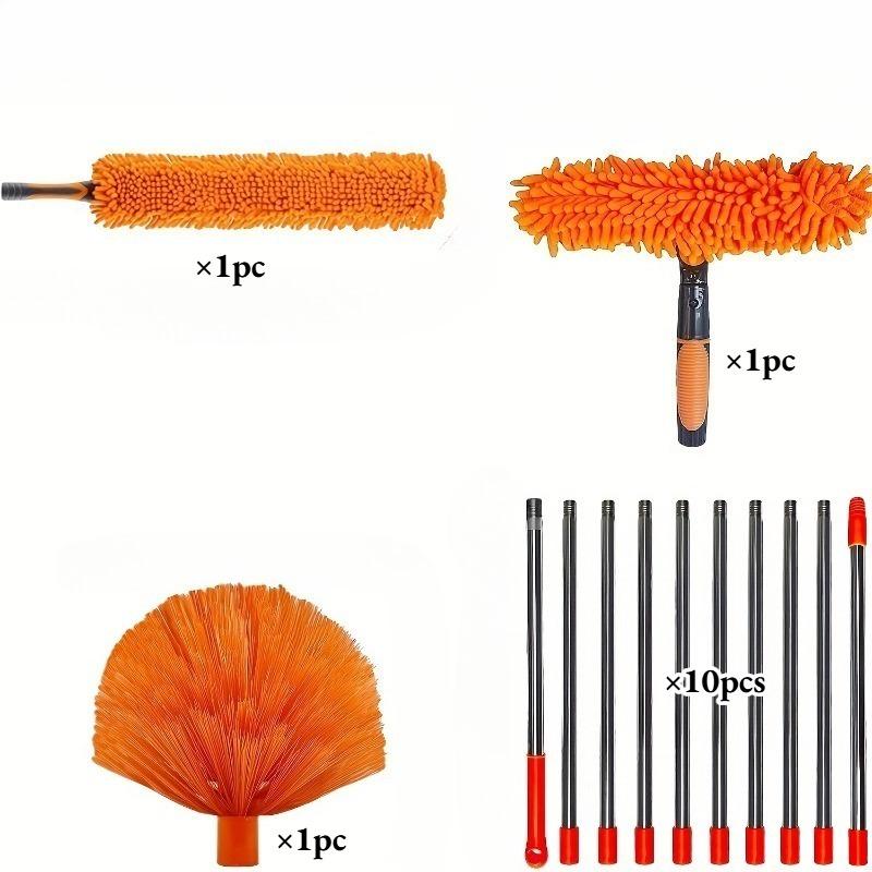 

3-In-1 Telescopic Dusting Brush Set 3 To 4.27 Meter Extendable Pole Multifunctional Cleaning Kit for Ceilings Wall Outdoor Areas