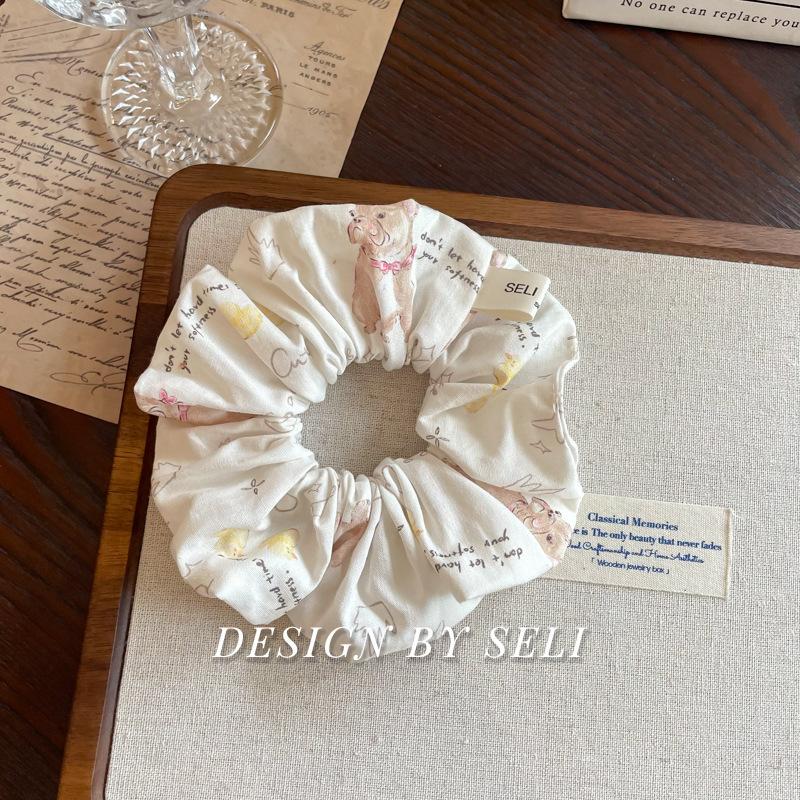 Cute Puppy Dog Scrunchie French Style Animal Hair Tie For Women