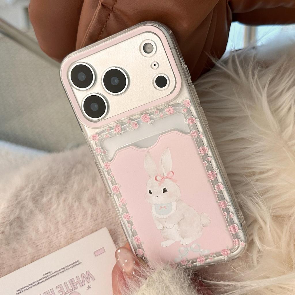 Cute Bunny Card Holder Phone Case for iPhone 16, iPhone 17, and iPhone 17 Pro Max