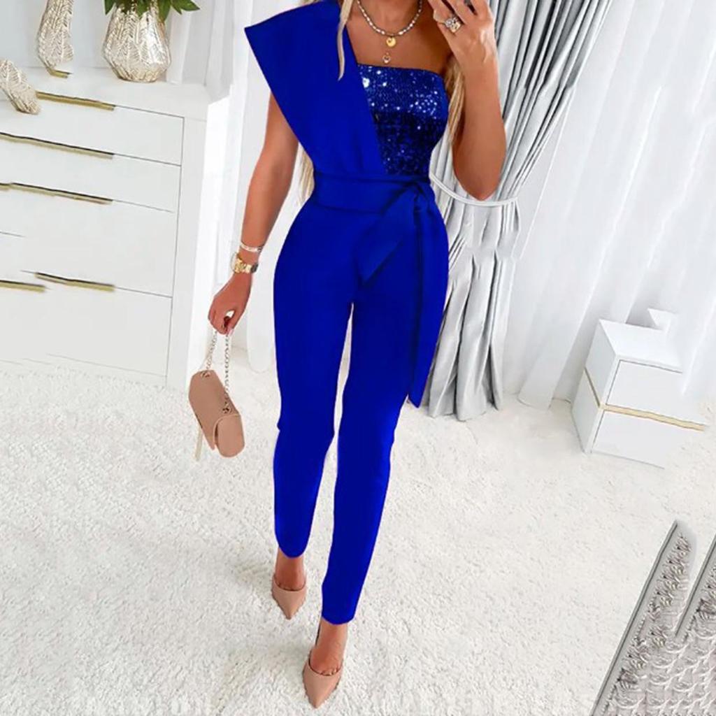 2026 Summer Luxurious Sequin One-shoulder Jumpsuit: A Chic Socialite Style