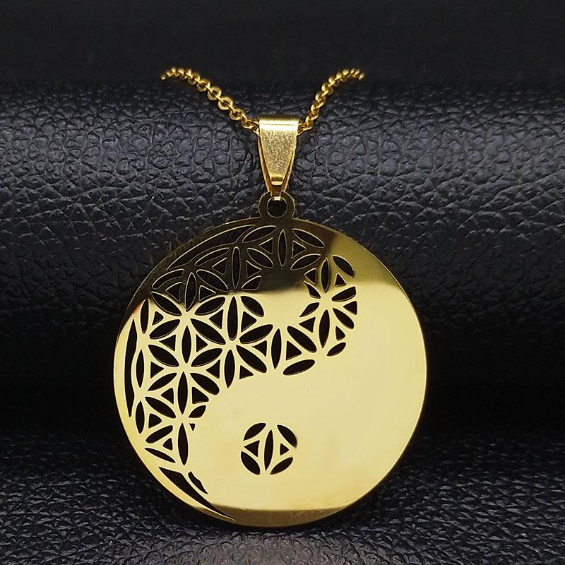 Yin Yang Flower of Life Stainless Steel Necklace for Women Men Silver Color Necklaces & Pendants Jewelry Bisuteria