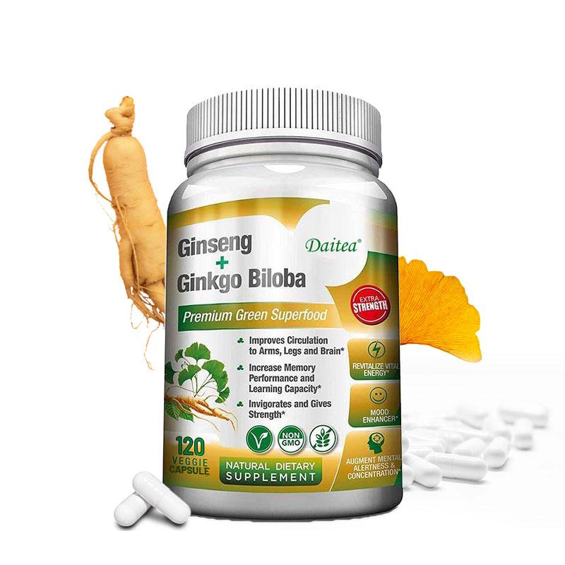 Ginseng & Ginkgo Biloba Nahrungsergänzungskapseln, 120 vegetarische Kapseln 60-Tage-Vorrat