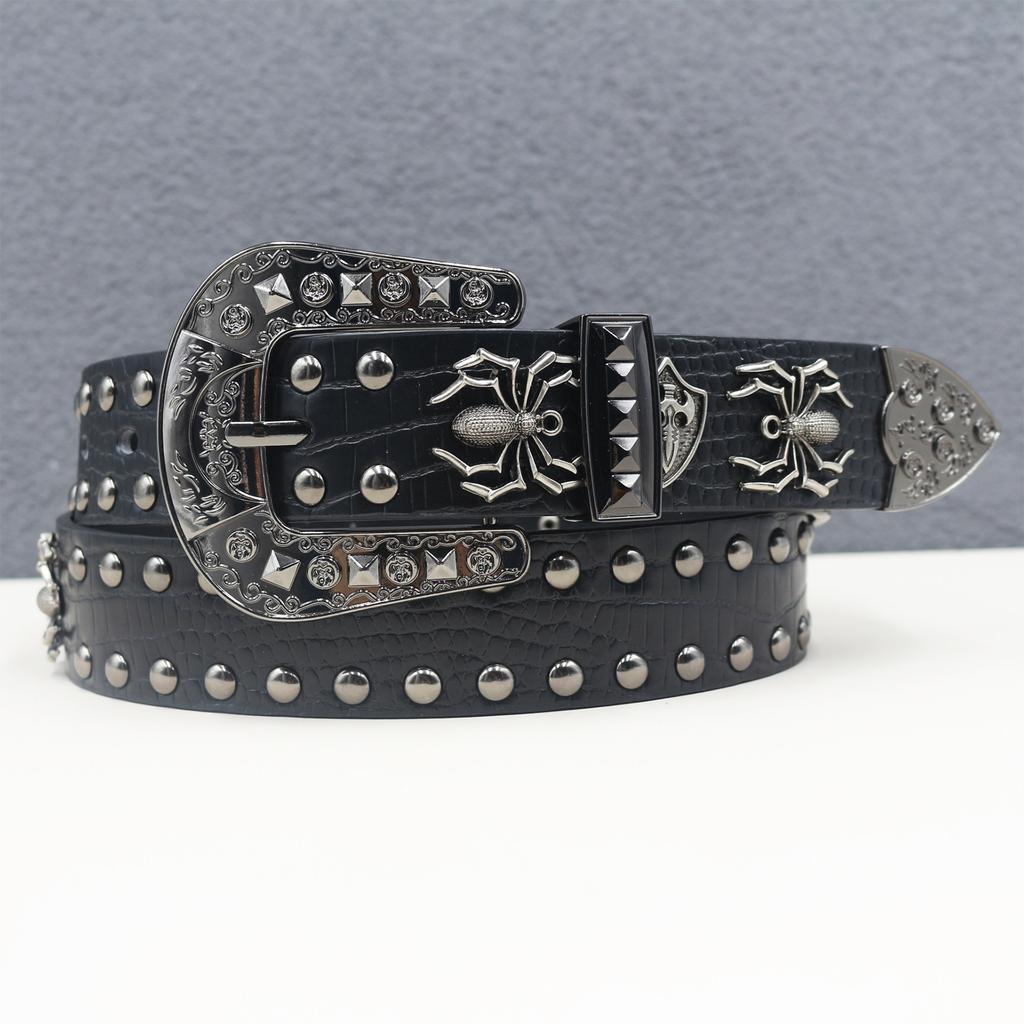 Crocodile Pattern American Western Rivet Spider Street Rivet Belt Punk Men's Belt Women