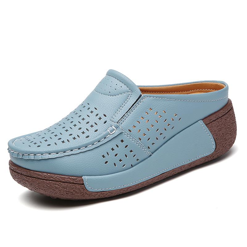 Summer Wedges Shoes Platform Slippers Women Genuine Leather Black White Thick Sole Casual Comfort Slides Woman