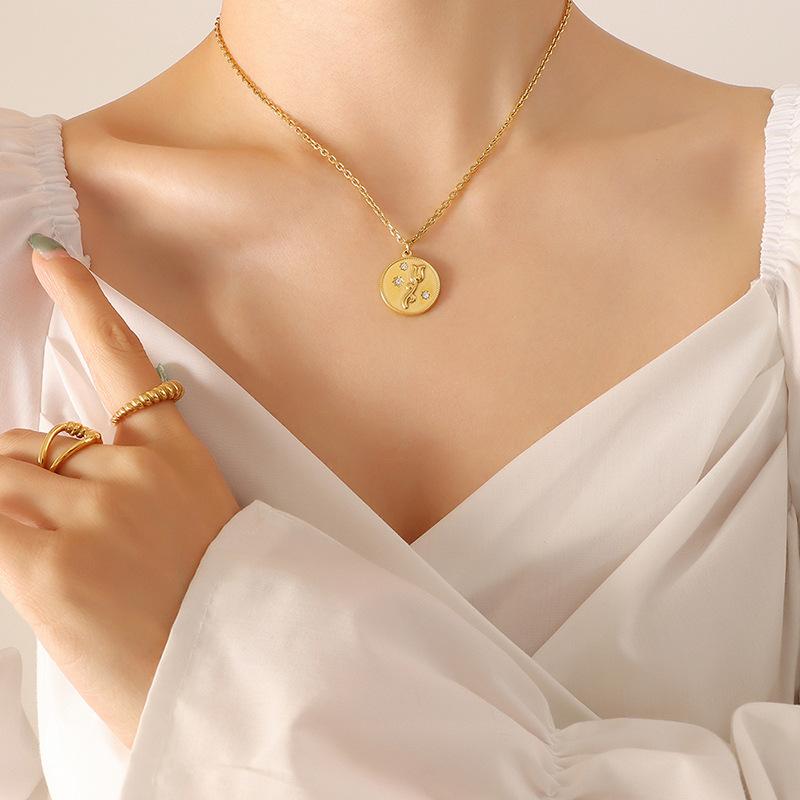 

Позолоченные ювелирные изделия, ожерелье с круглым кулоном из розового циркония, высококачественная цепочка на ключицу