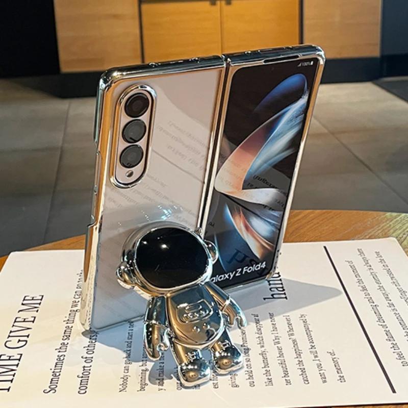 

Luxury Astronaut Electroplated Clear Phone Case For Samsung Galaxy Z Fold 5 4 3 Fold5 Fold4 Fold3 5G Transparent Kickstand Cover Galaxy Z Fold5