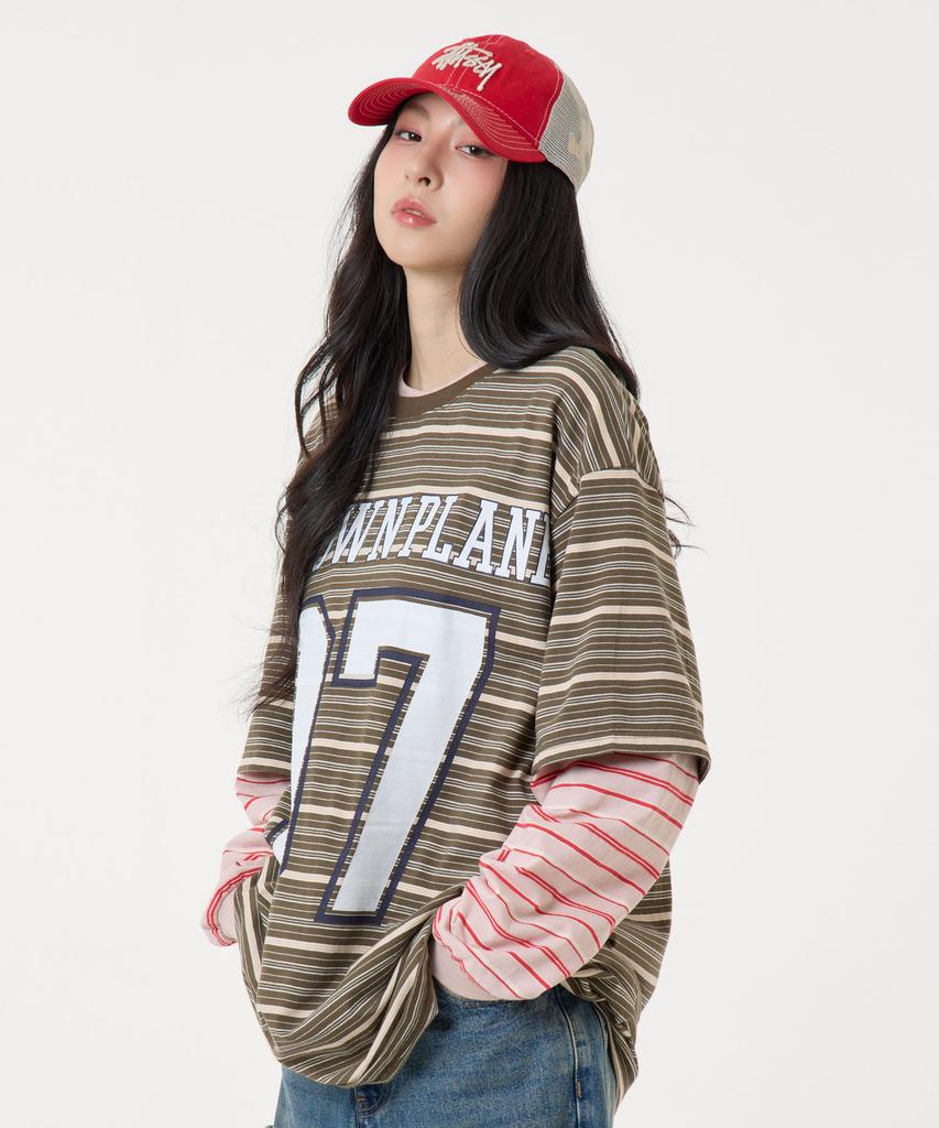 UNKNOWN PLANET Ivy Round Planet Rugby Tee Khaki
