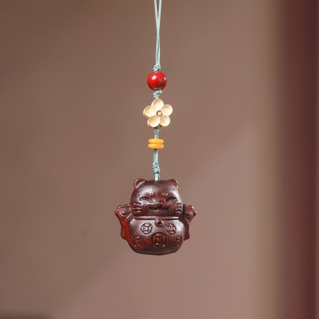 Wooden Copper Coin & Gold Coin Cat Phone/Car Pendant - Lucky Cat Plaque Bag Decoration, Couple Style Pendant Ornament