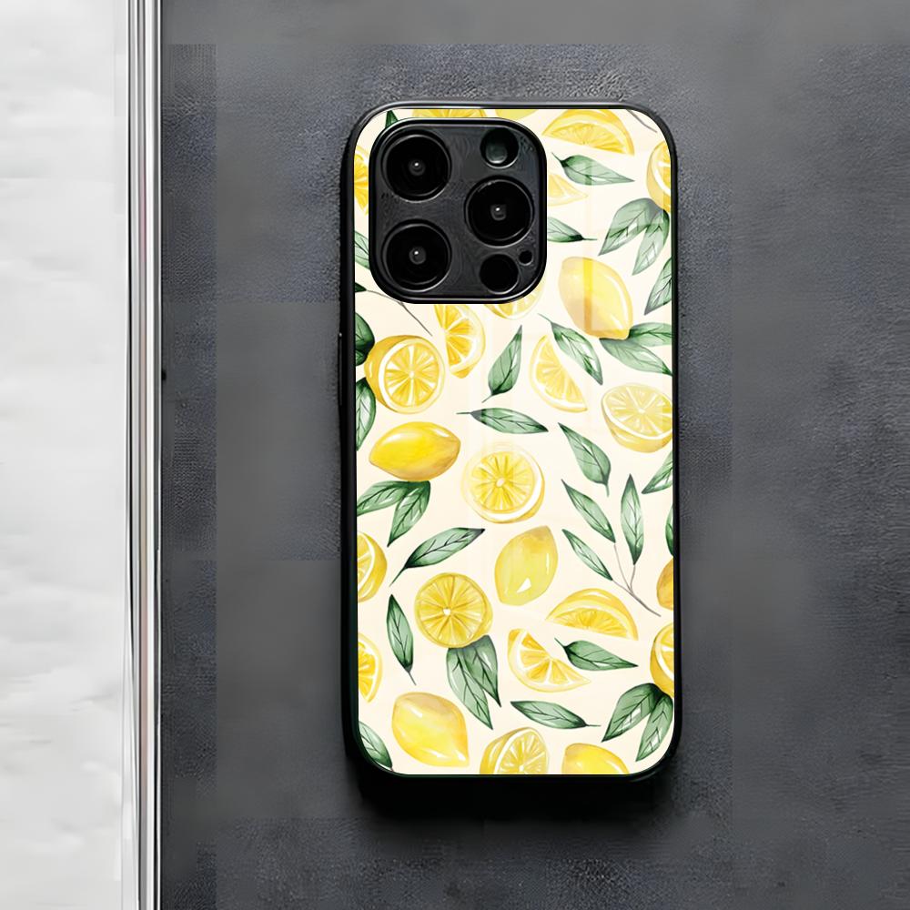 Fruit Lemon Phone Case For IPhone 17 Air 16 E Pro Max 15 14 13 Mini 12 Pro 11 Max Plus Black Glass Cover