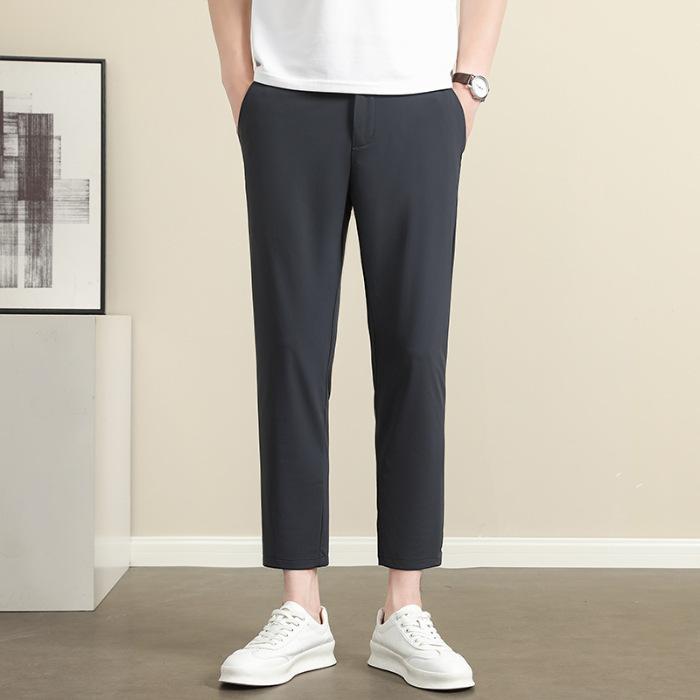 Spring and Summer Ice Silk Thin Straight Casual Pants Non-ironing and Anti-wrinkle Trousers Casual Small Pants Men's Slim Pants Men's Tide