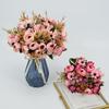 Autumn Colored 9-Head Artificial Tea Rose Bouquet for Wedding & Table Decoration