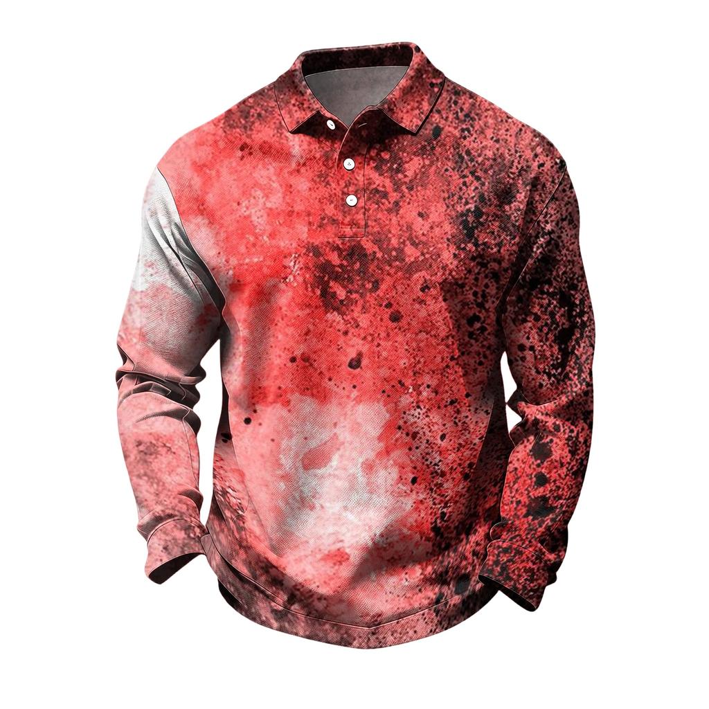 Men's Quick-Dry Mesh Long Sleeve Golf Shirt with Halloween Print for Casual Wear