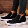 Women's Suede Flat Shoes Fashion Retro Round Toe Short Barrel Casual Side Zipper Thick Bottom Short Studded Boots for Women