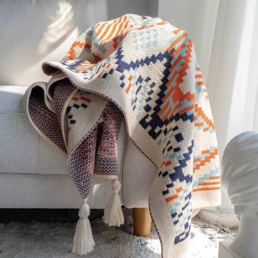 Bohemian Knitted Office Blanket & Shawl - Cozy Leg Cover for Dormitory Naps 130*170 Office Nap Blanket