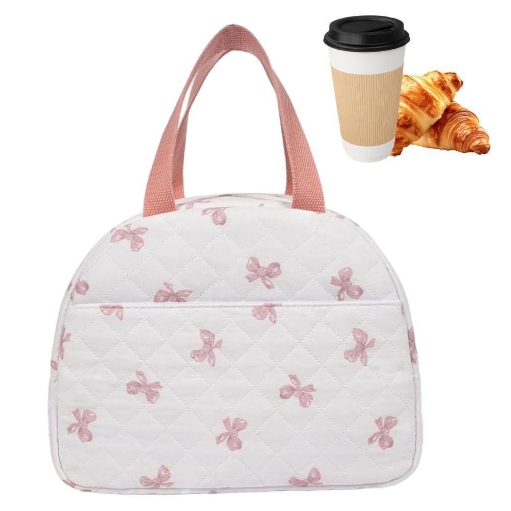 Insulated Quilted Food Thermal Bag Bow Thermal Insulation Bag Portable Ice Pack  for Work, School