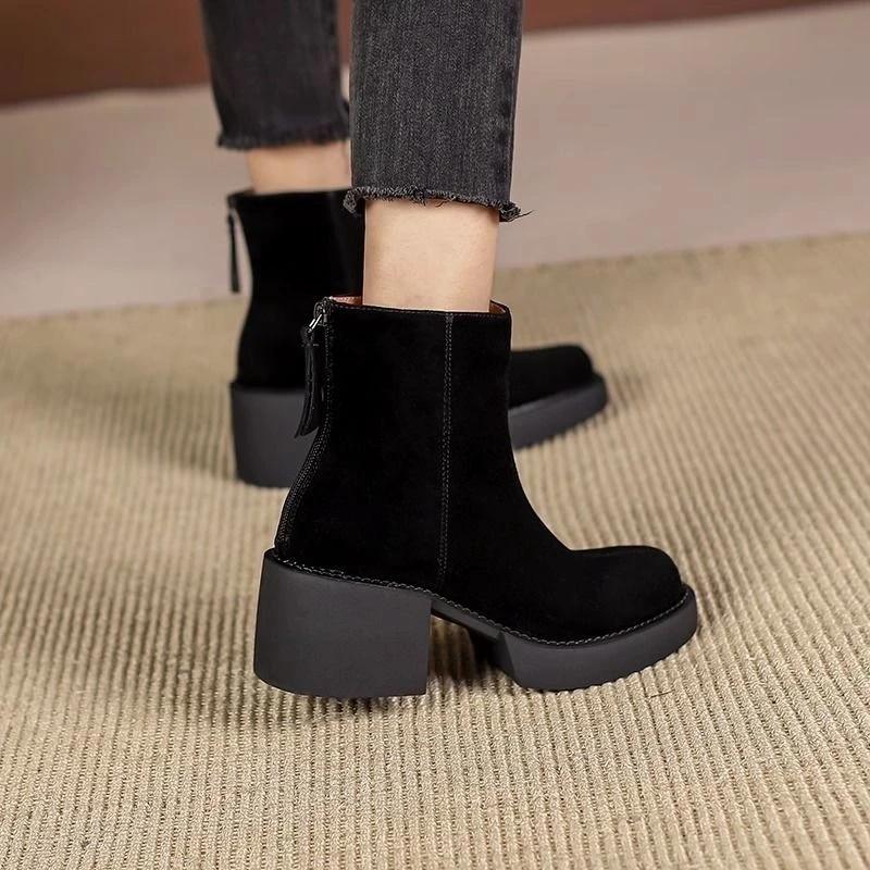 Fashion Booties Round Toe Winter Chunky Heel Warm High Quality Woman Short Shoes Designer Luxury New In Boot Hot Ankle Boots for Women
