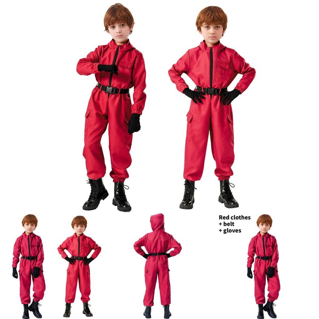 Cosplay do Tema Round 6 Macacão Vermelho com Tecido de Poliéster Para Meninas Fantasia de Halloween