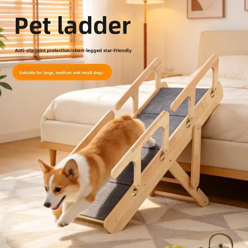 Adjustable Foldable Pet Stairs Wooden Ramp for Dogs Cats Space Saving Indoor Step Stool Multi Purpose Climbing Aid Small