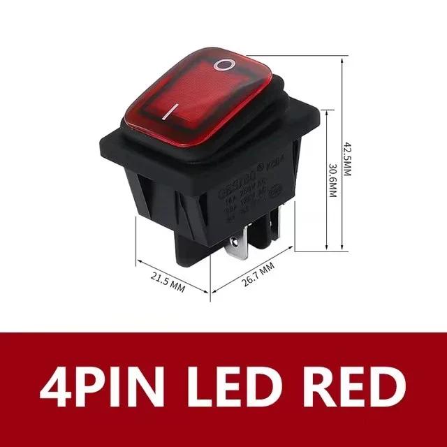 2Pcs KCD4 Waterproof Seal Switch Rocker Switch 4Pin ON-OFF Kcd4 Push Button Switch with LED Light Lamp16A 12V 220V 12V красный