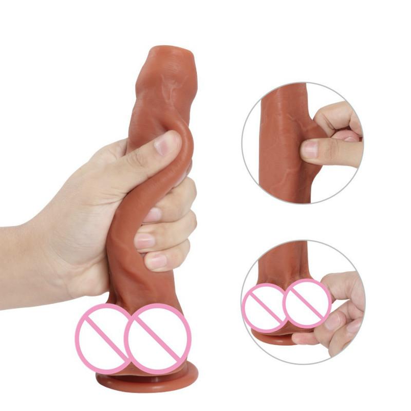 Damen Doppelschicht Leder Vorhaut Flüssigsilikon Simulation Penis Weibliche Masturbation