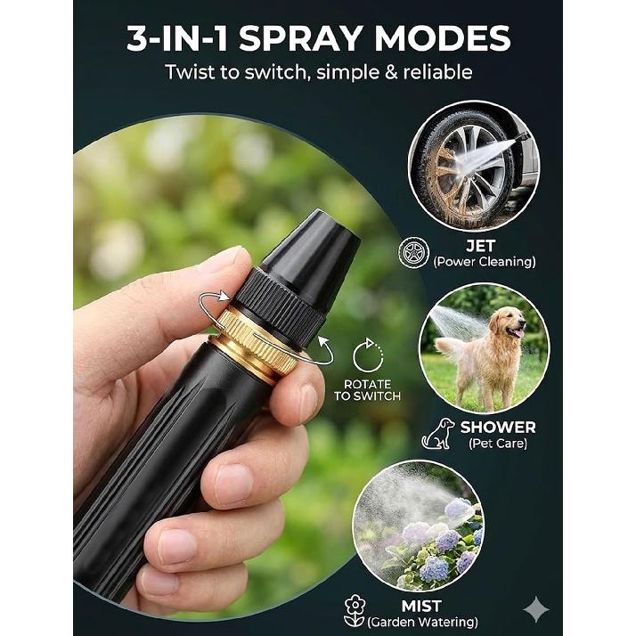 Home High-Pressure Car Wash Water Gun with Booster Nozzle and Hose, Metal 3 Adjustable Water Cannon/Sprayer/Washer, A Must-Have for Watering Plants