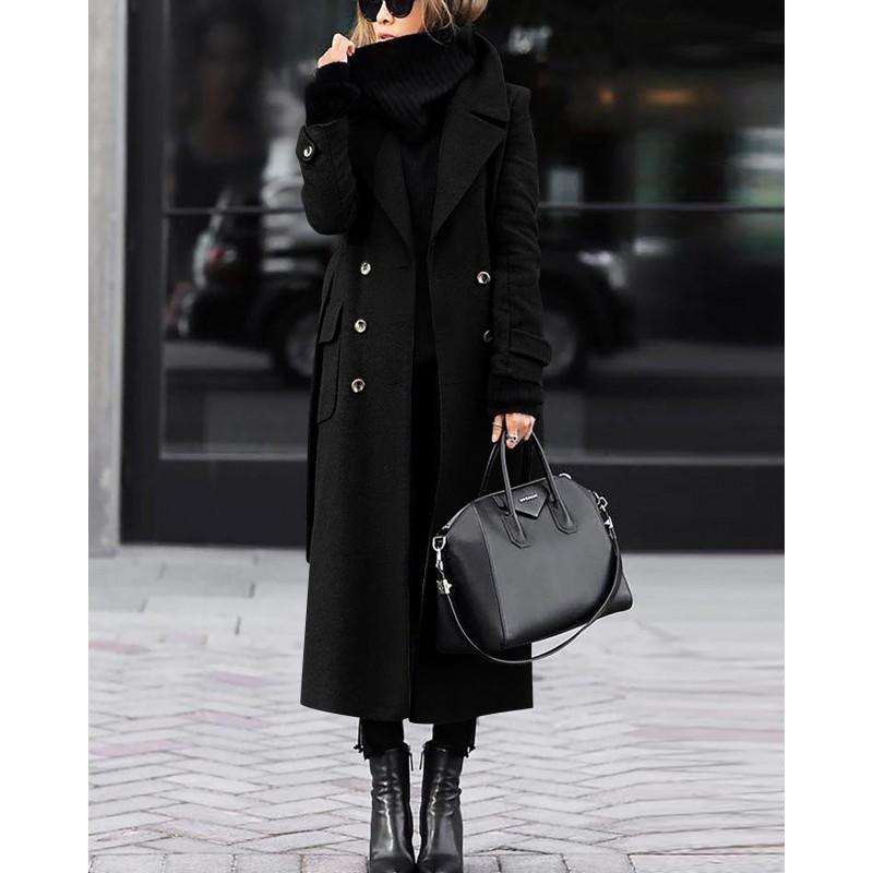 Womens Wool Blend Coat Winter Thickened Mid-Length Trench Style Outerwear Casual Elegant Double-Breasted Jacket