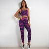 Women Yoga Set High Waist Leggings Seamless Tops Workout Sportswear Fitness Tie Dye Purple Tracksuit